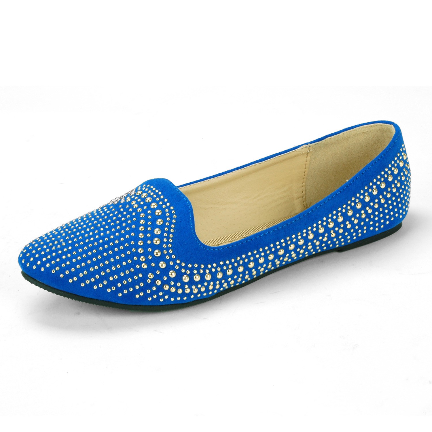 Womens Velvet Loafers Gold Metal Studded Accent Ballet Flats Trendy Slip On Shoe eBay